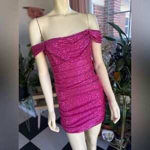That’s so Fetch Hot Pink Sequin Off-Shoulder Mini Dress